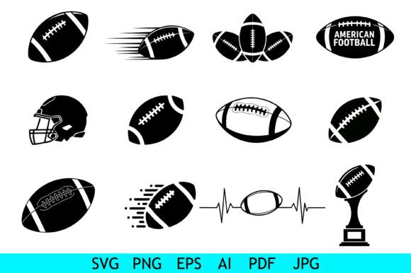American Football Silhouette Icon Set for Graphics