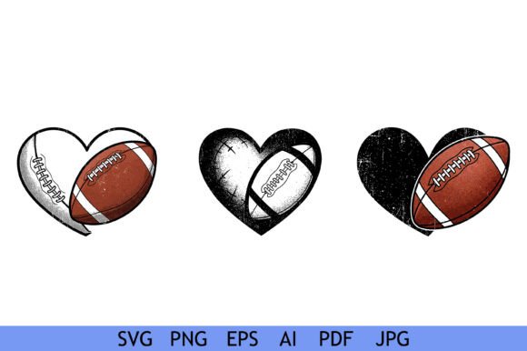 Grunge Football Heart Clipart Set for Graphics and Crafts