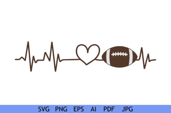 Heartbeat Love Football Line Design for Crafts